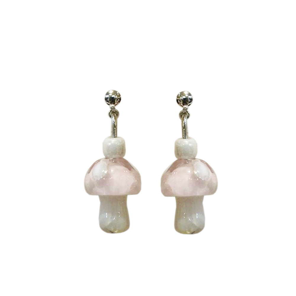 Glass Mushroom Drop Earrings - Pink