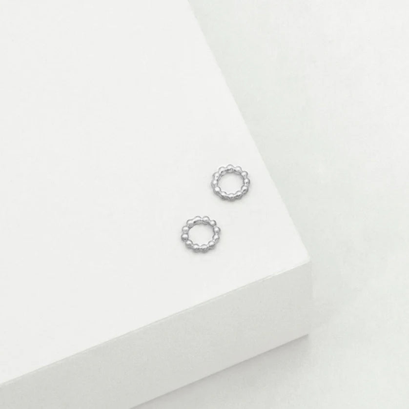 Beaded Circle Stud Earrings - Silver