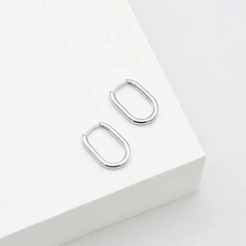 Oval Hoop Earrings - Silver