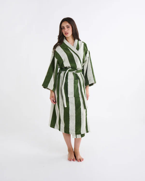 Terry Bath Robe - Moss Stripe