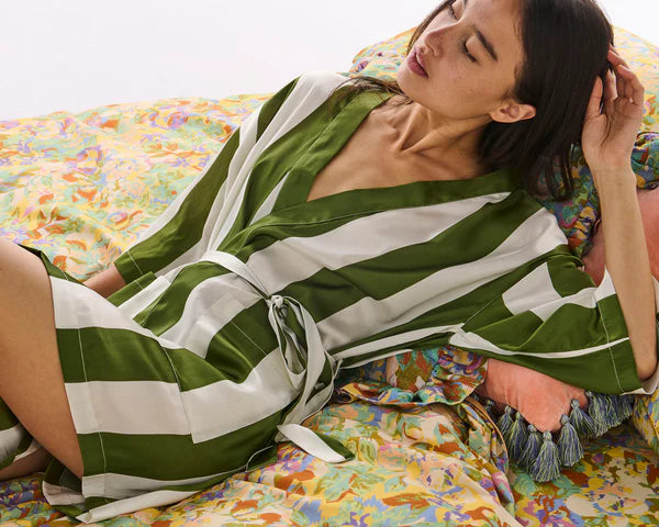 Satin Robe - Moss Stripe