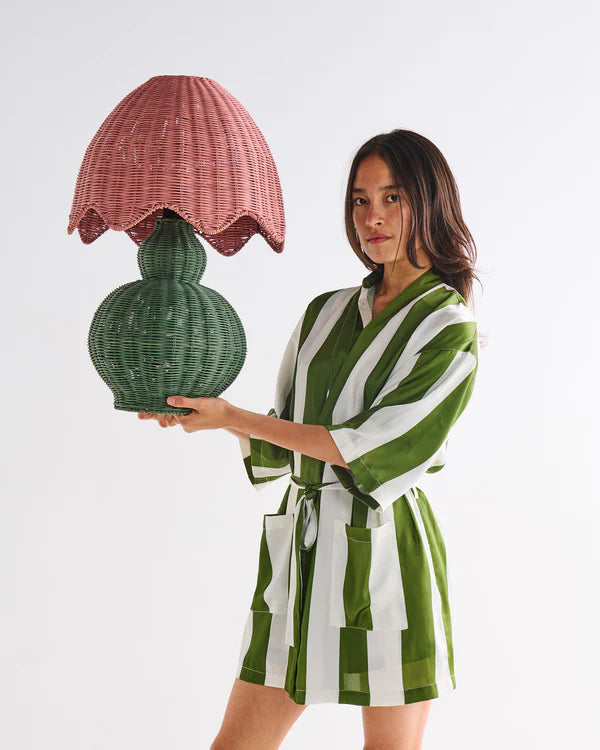 Satin Robe - Moss Stripe