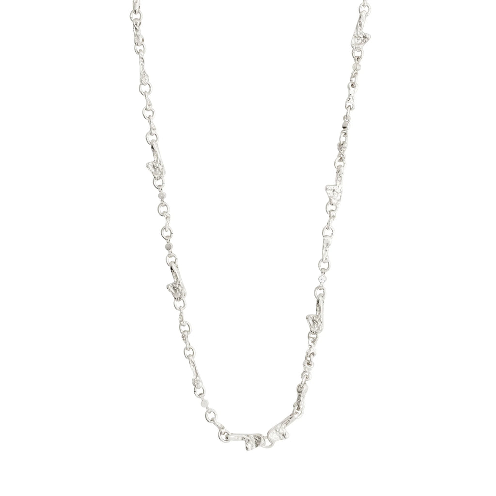 Hallie Organic Shaped Crystal Necklace - Silver Plated