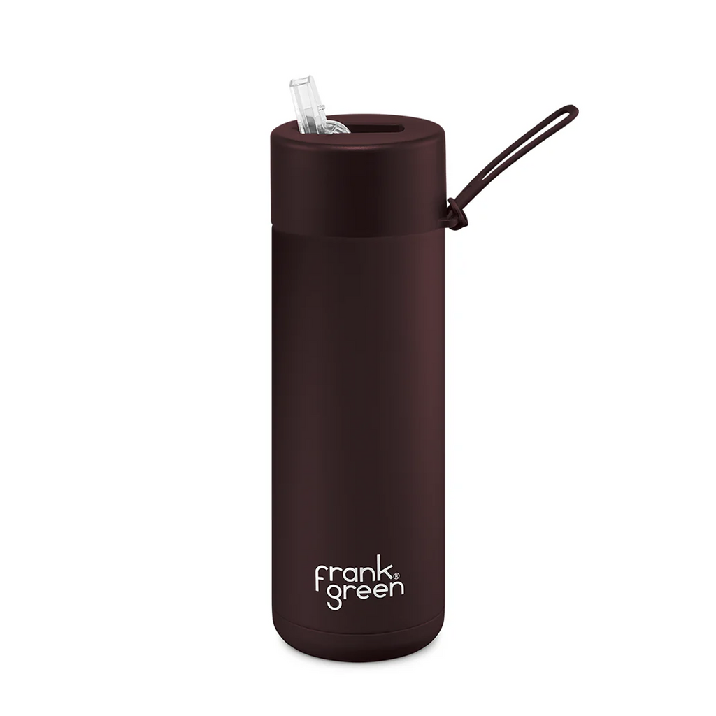 20oz Stainless Steel Ceramic Bottle with Straw - Chocolate