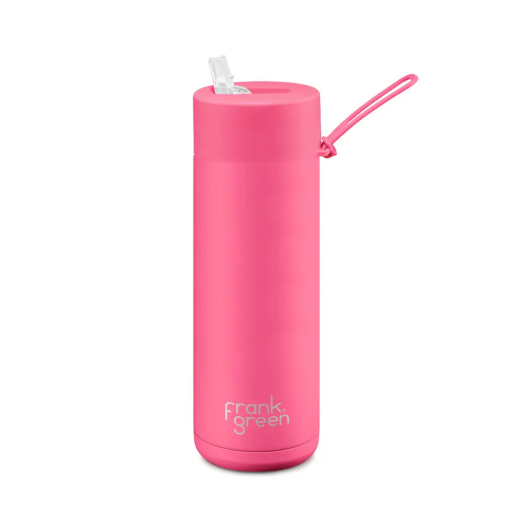 20oz Stainless Steel Ceramic Bottle with Straw - Neon Pink