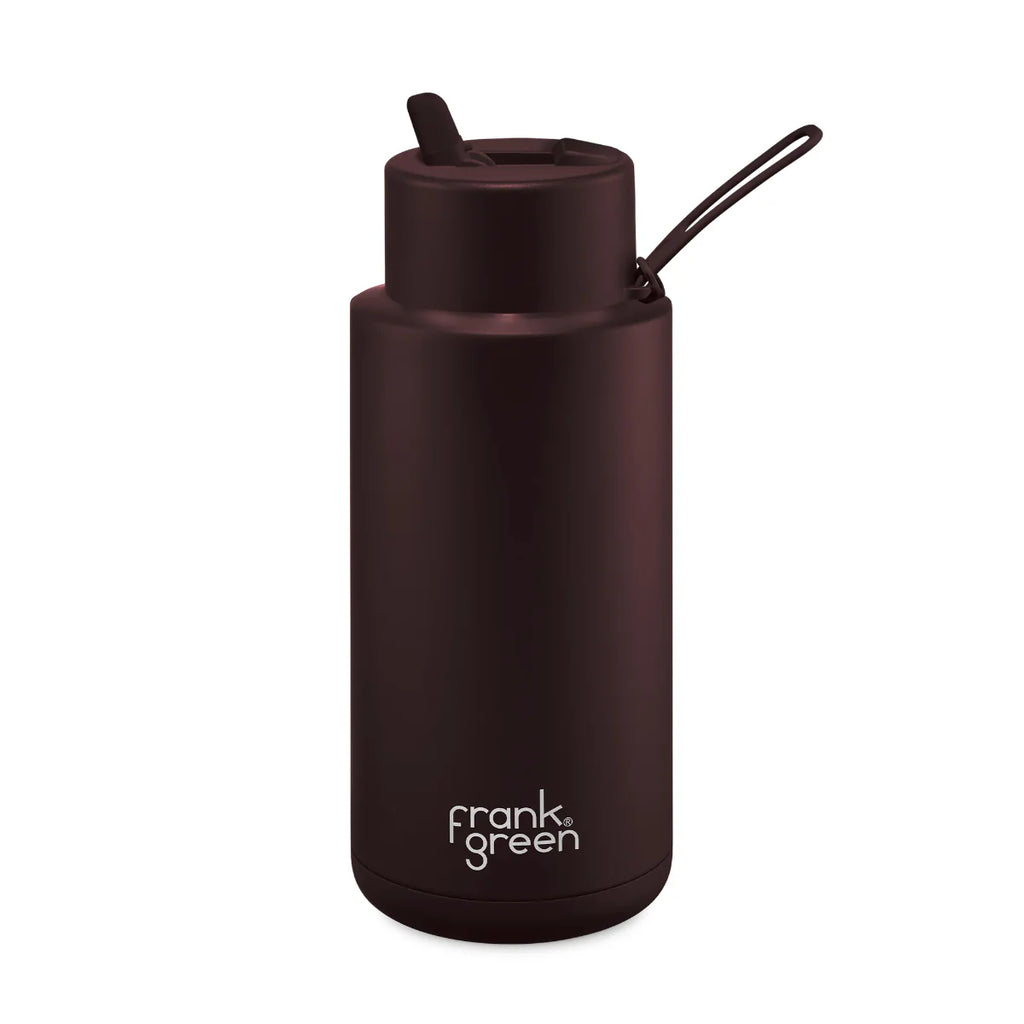 34oz Stainless Steel Ceramic Bottle with Straw - Chocolate