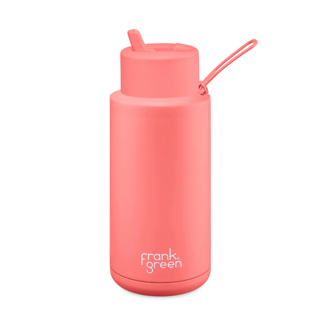 34oz Stainless Steel Ceramic Bottle with Straw - Sweet Peach