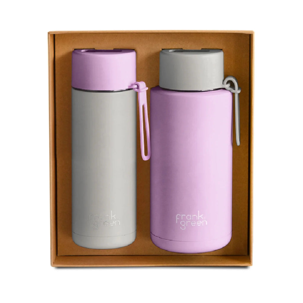 Double Hydration Gift Set- Lilac Haze/Harbor Mist 20oz ceramic bottle + 34oz ceramic bottle with straw lid