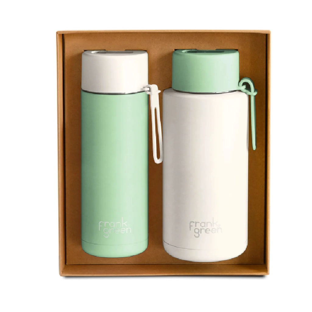 Double Hydration Gift Set- Cloud/Mint Gelato 20oz ceramic bottle + 34oz ceramic bottle with straw lid