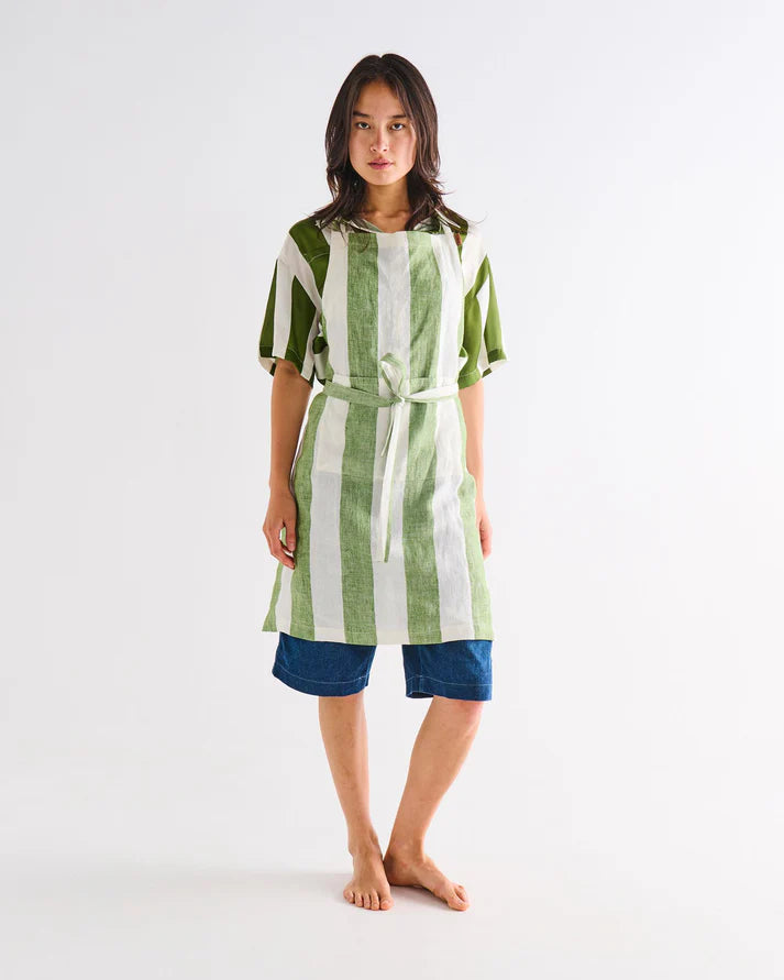Linen Apron - Moss Stripe
