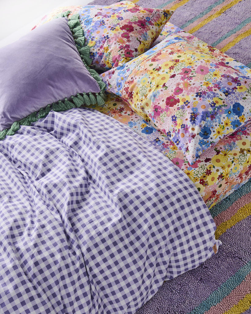 Lilac Gingham Cotton Quilt Cover