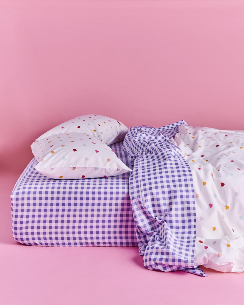 Lilac Gingham Cotton Flat Sheet