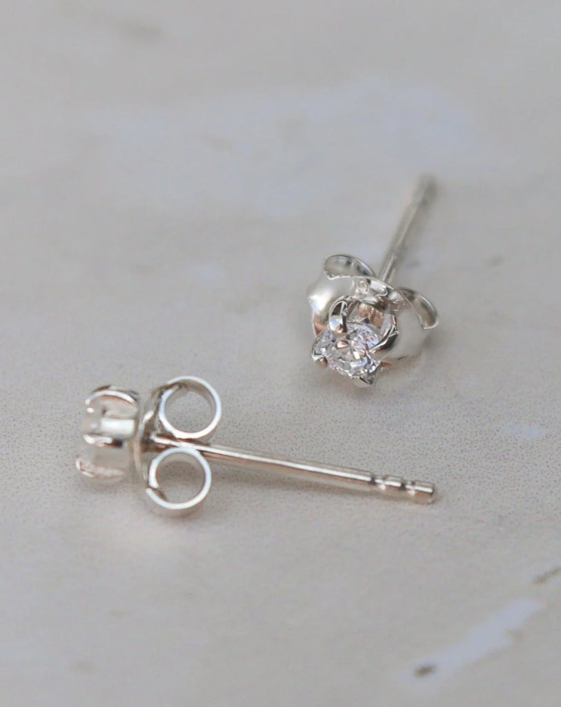 Lumiere White Zircon Studs - Silver