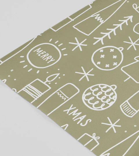 Christmas Gift Wrap Roll - Big Christmas Khaki