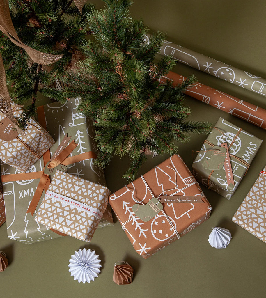 Christmas Gift Wrap Roll - Big Christmas Khaki