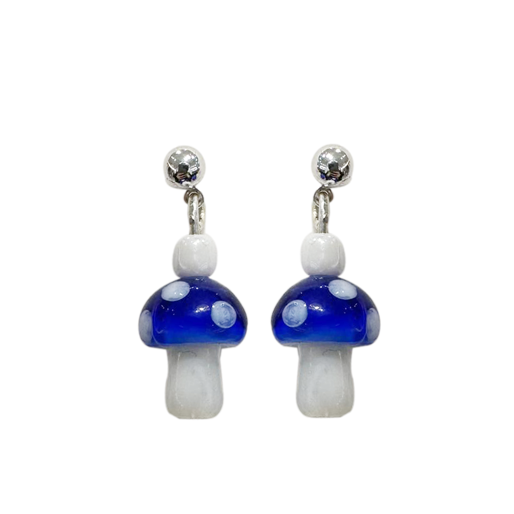 Glass Mushroom Drop Earrings - Blue