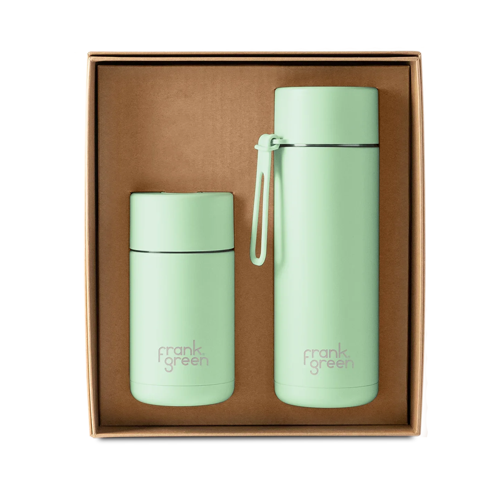 The Essentials Gift Set - Mint 12oz ceramic cup + 20oz ceramic bottle with straw lid