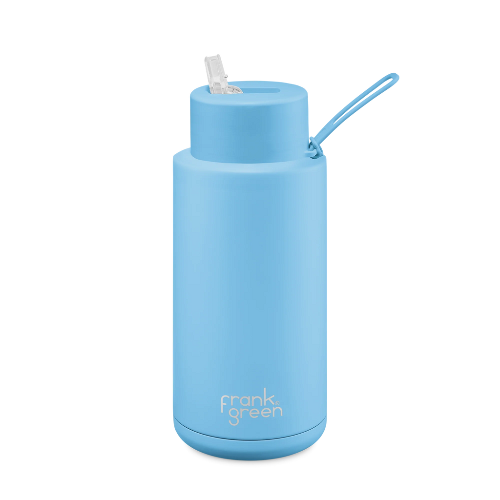 34oz Stainless Steel Ceramic Bottle with Straw - Sky Blue