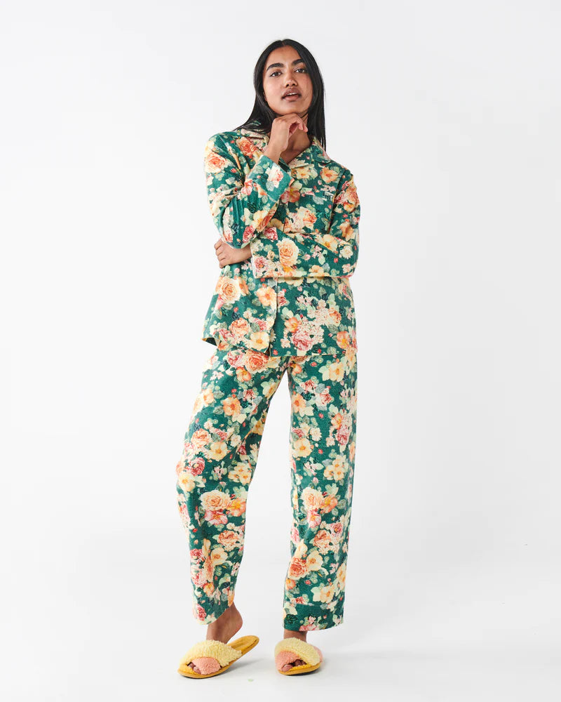 Peony Sage Flannelette Shirt Pant Pyjama Set Paddington Store