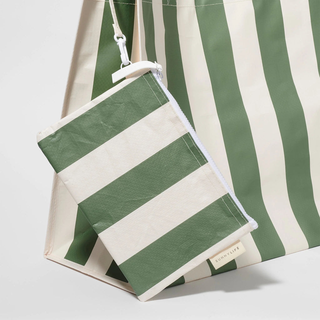 Carryall Beach Bag - The Vacay Olive Stripe