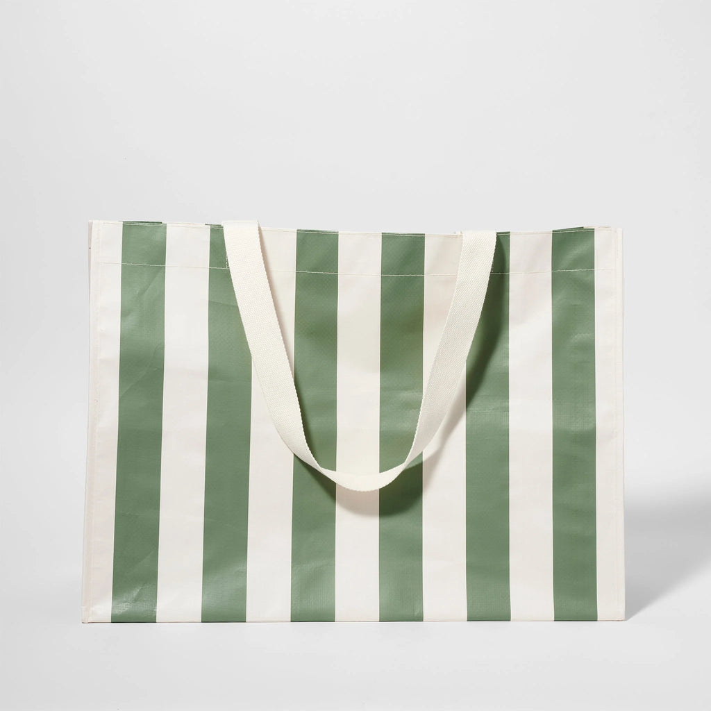 Carryall Beach Bag - The Vacay Olive Stripe