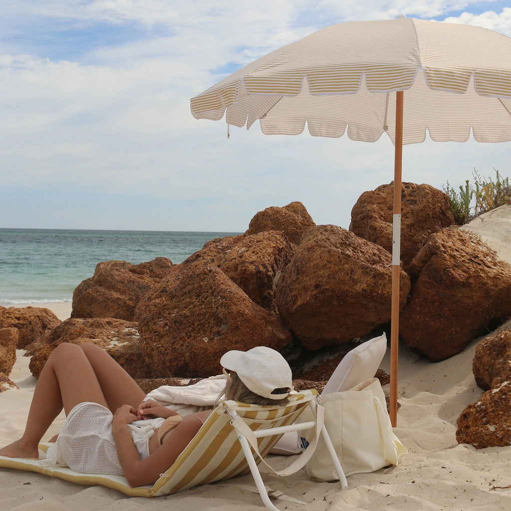 Beach Umbrella - Mango Bay Golden Mustard Stripe