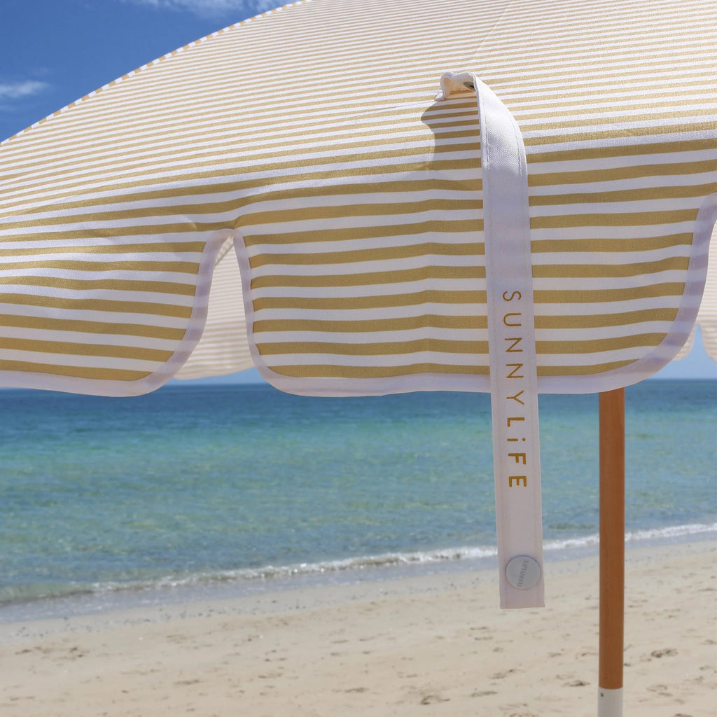 Beach Umbrella - Mango Bay Golden Mustard Stripe