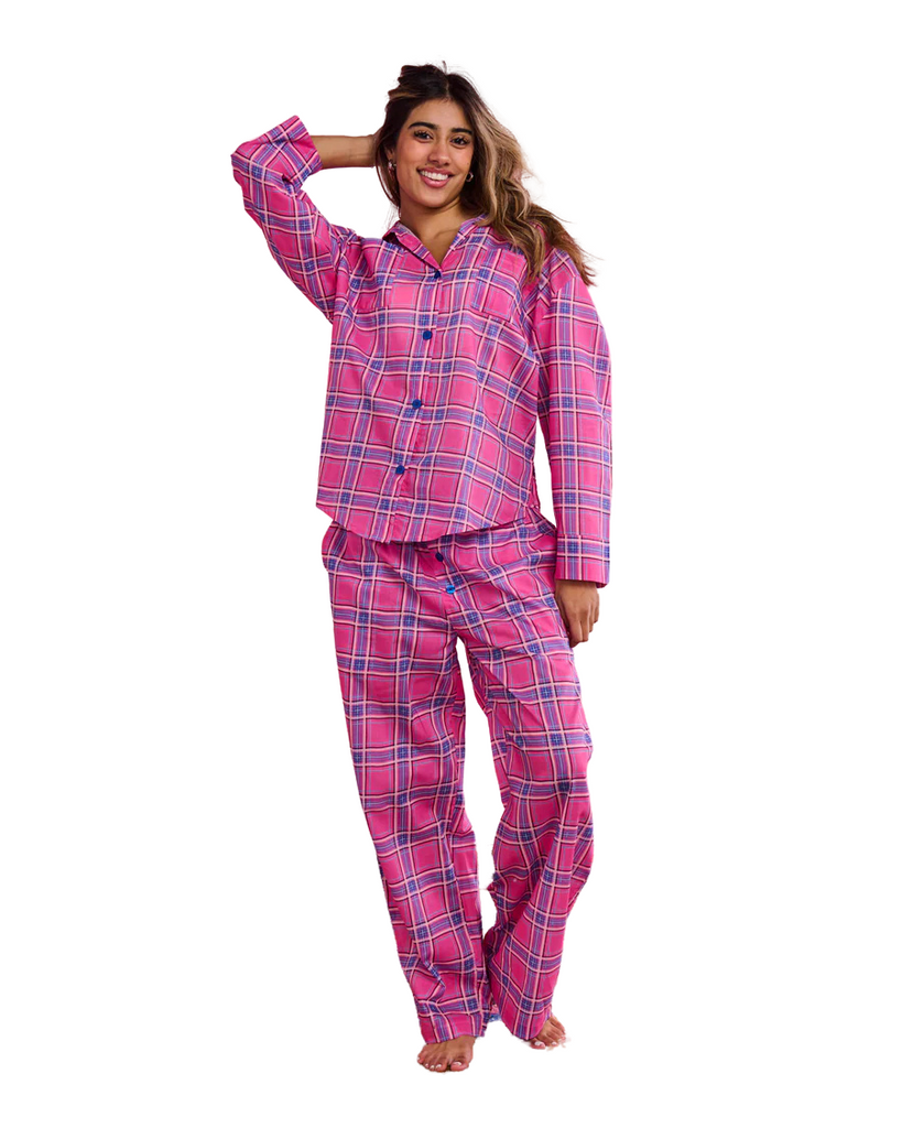 Pinky Tartan Organic Cotton Long Sleeve Shirt + Pant Pyjama Set