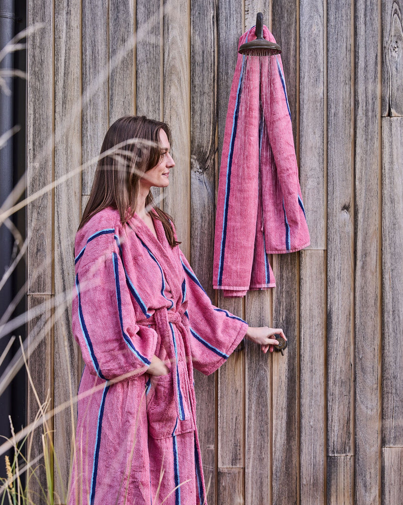Bamboo Terry Bath Robe - Blushing Stripe | Paddington Store