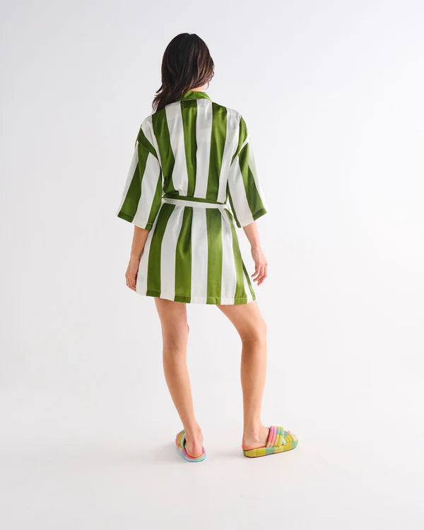 Satin Robe - Moss Stripe