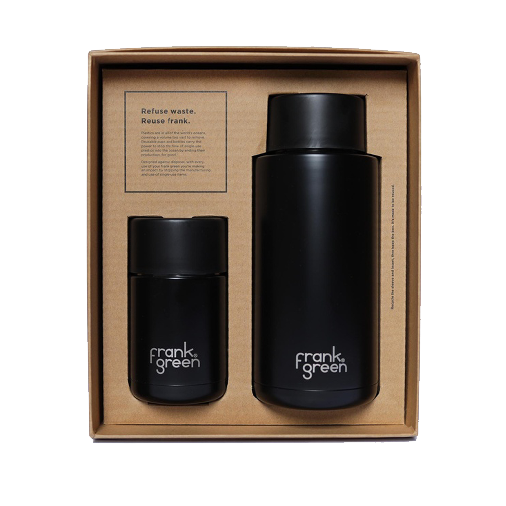 The Essentials Gift Set Large - Midnight 12oz ceramic cup + 34oz ceramic bottle with straw lid