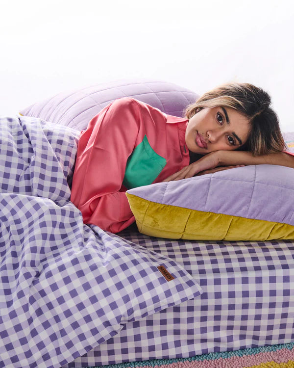 Cotton Fitted Sheet - Lilac Gingham
