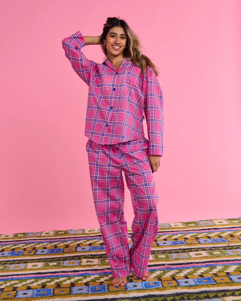 Pinky Tartan Organic Cotton Long Sleeve Shirt + Pant Pyjama Set