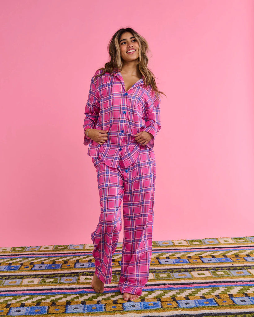 Pinky Tartan Organic Cotton Long Sleeve Shirt + Pant Pyjama Set