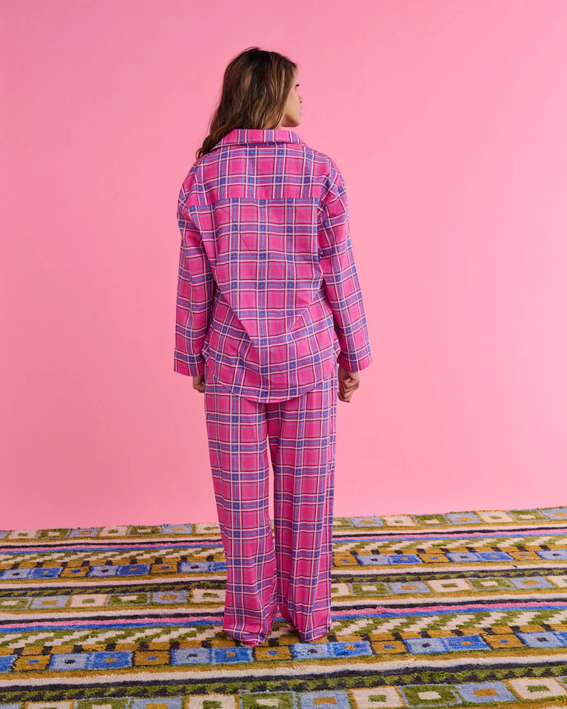 Pinky Tartan Organic Cotton Long Sleeve Shirt + Pant Pyjama Set