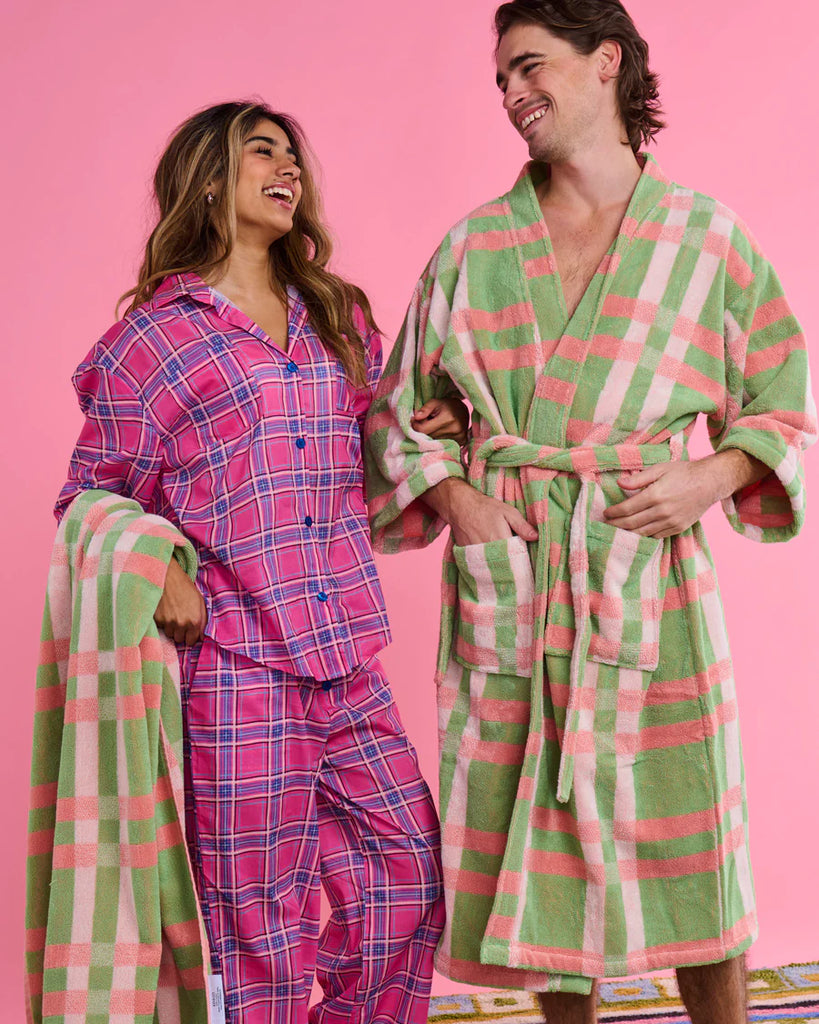 Pinky Tartan Organic Cotton Long Sleeve Shirt + Pant Pyjama Set