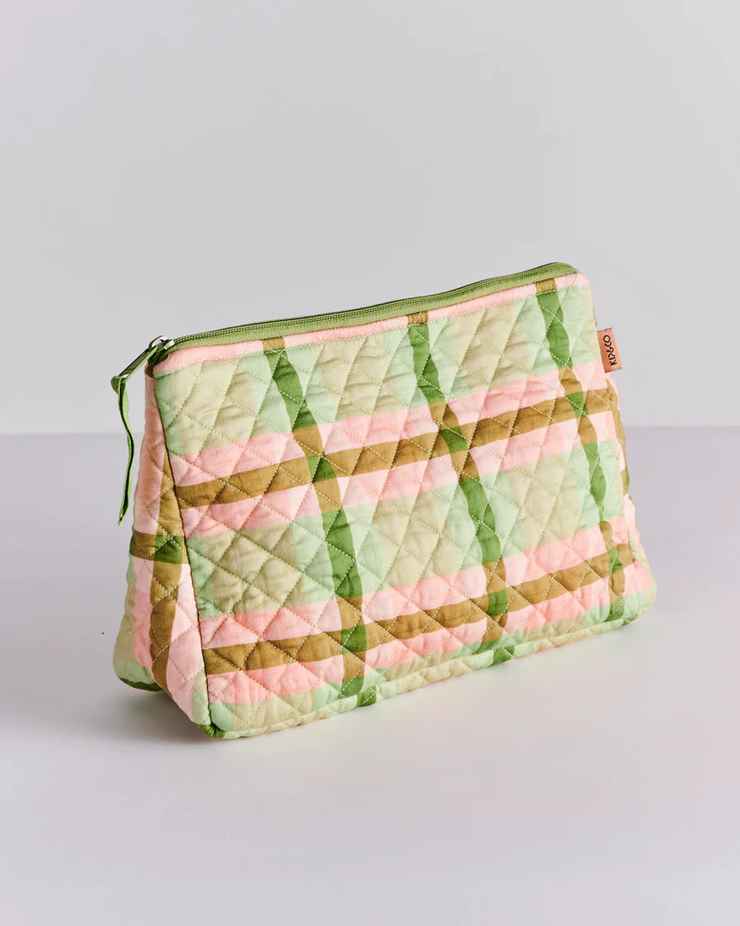 Pistachio Tartan Quilted Cotton Toiletry Purse