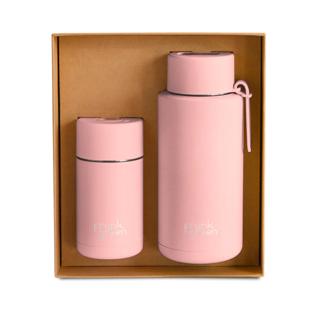 The Essentials Gift Set Large - Blushed 12oz ceramic cup + 34oz ceramic bottle with straw lid