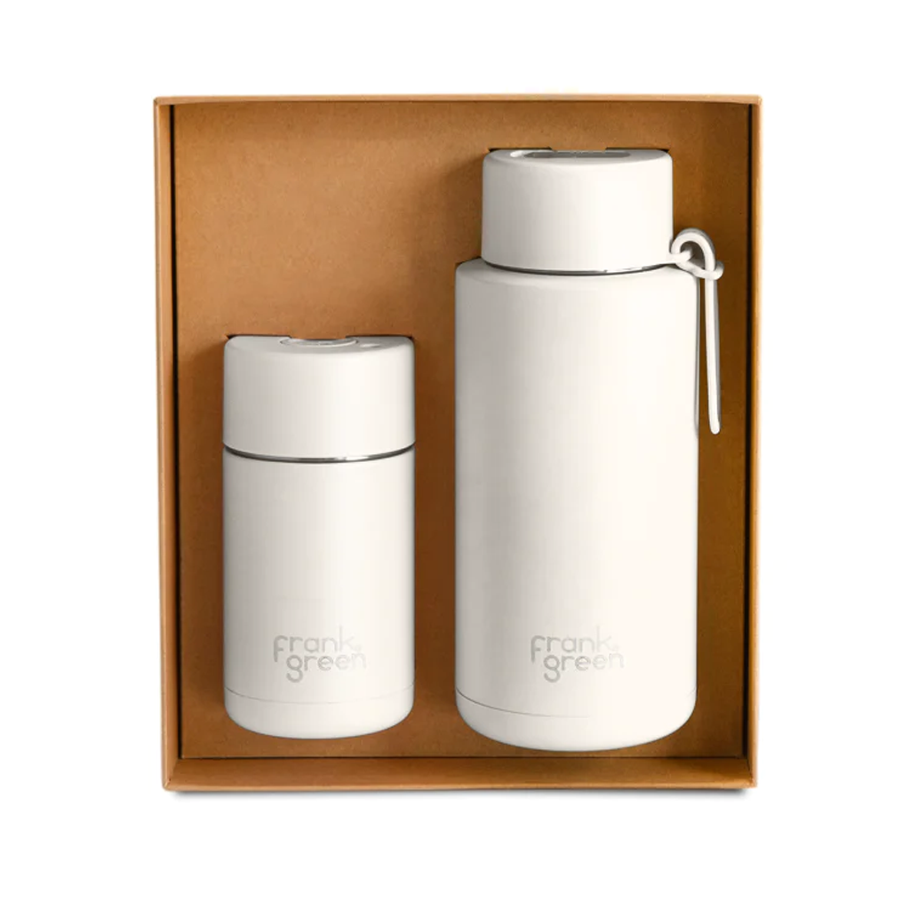 The Essentials Gift Set Large - Cloud 12oz ceramic cup + 34oz ceramic bottle with straw lid