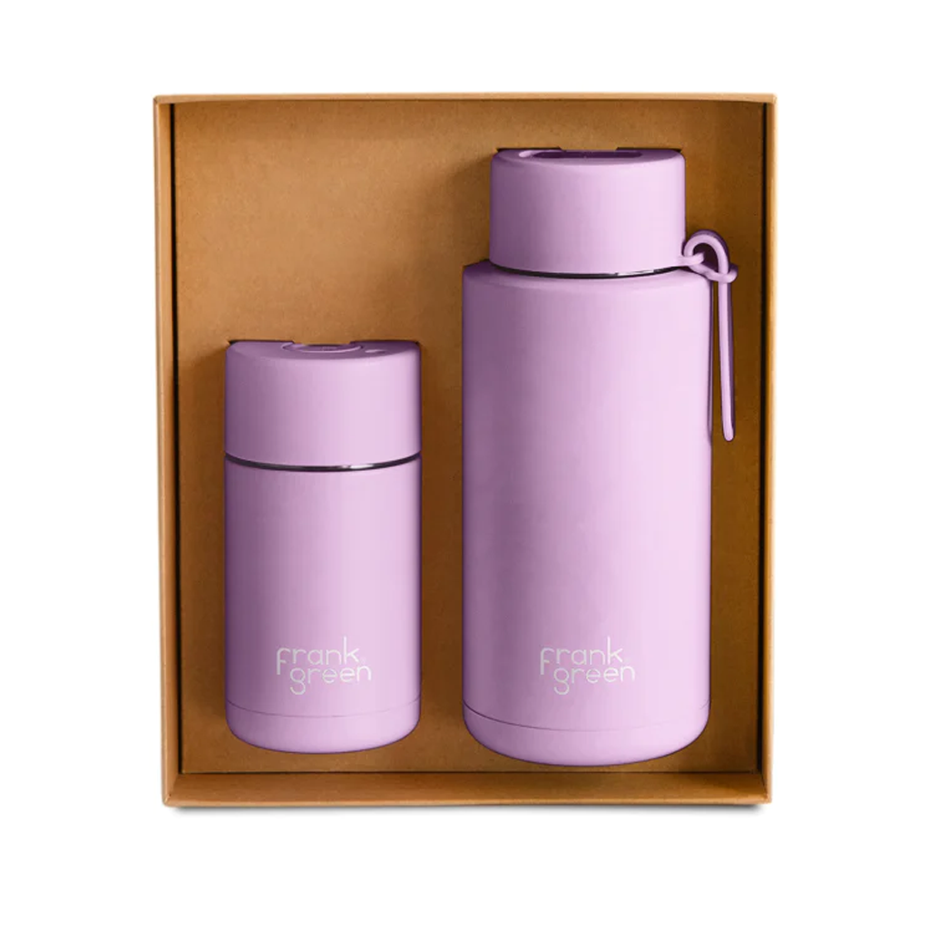 The Essentials Gift Set Large - Lilac Haze 12oz ceramic cup + 34oz ceramic bottle with straw lid