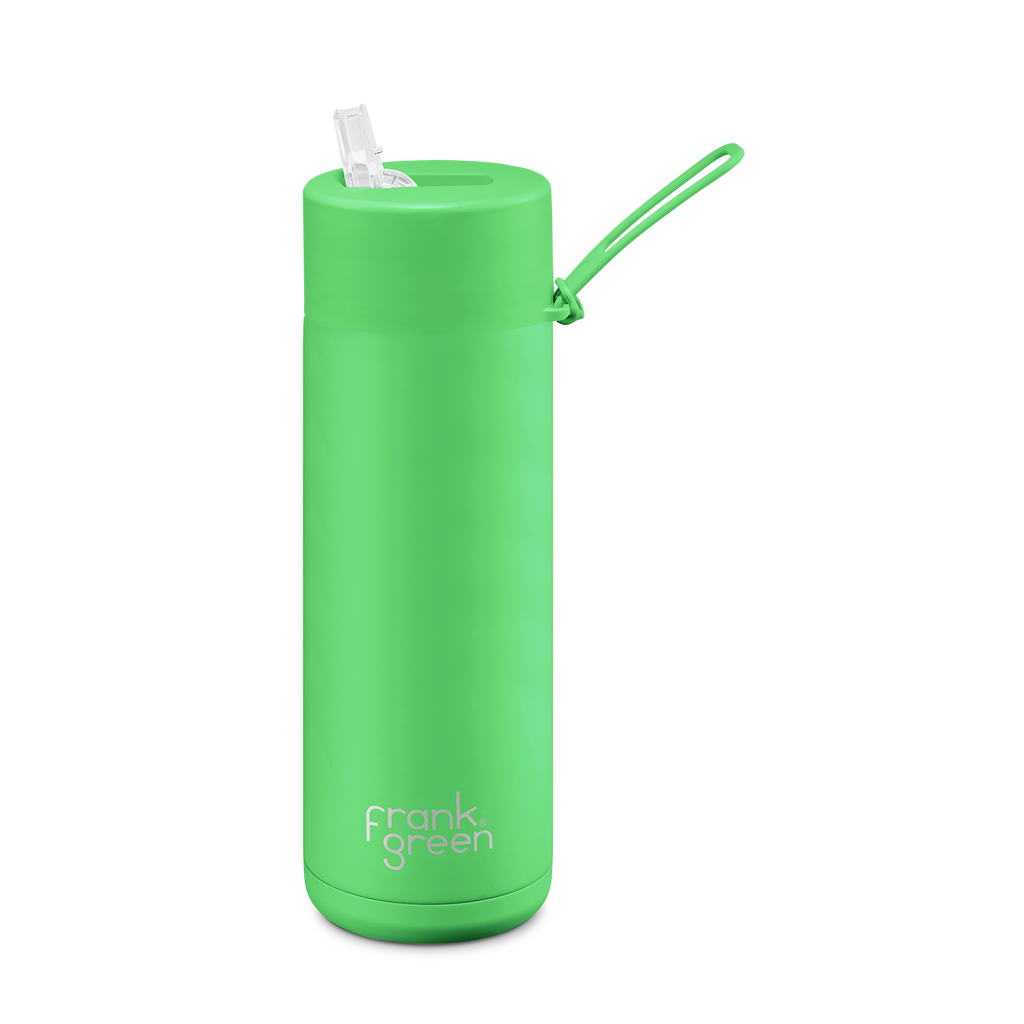 20oz Stainless Steel Ceramic Bottle with Straw - Neon Green