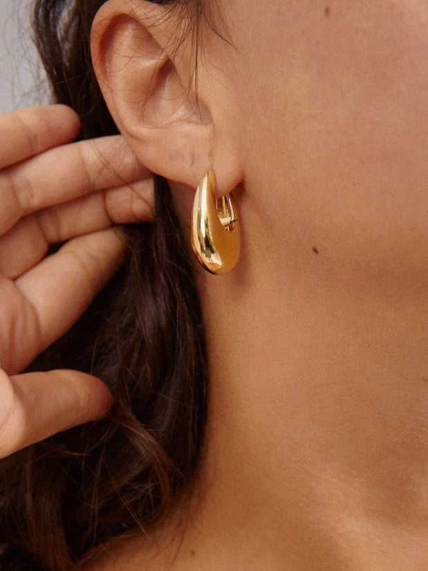 Autumn Chunky Retro Hoop Earrings - Gold Plated