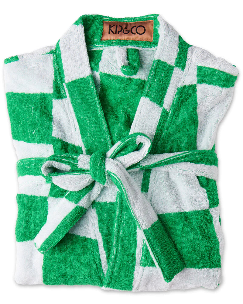 Checkerboard Green Terry Bath Robe