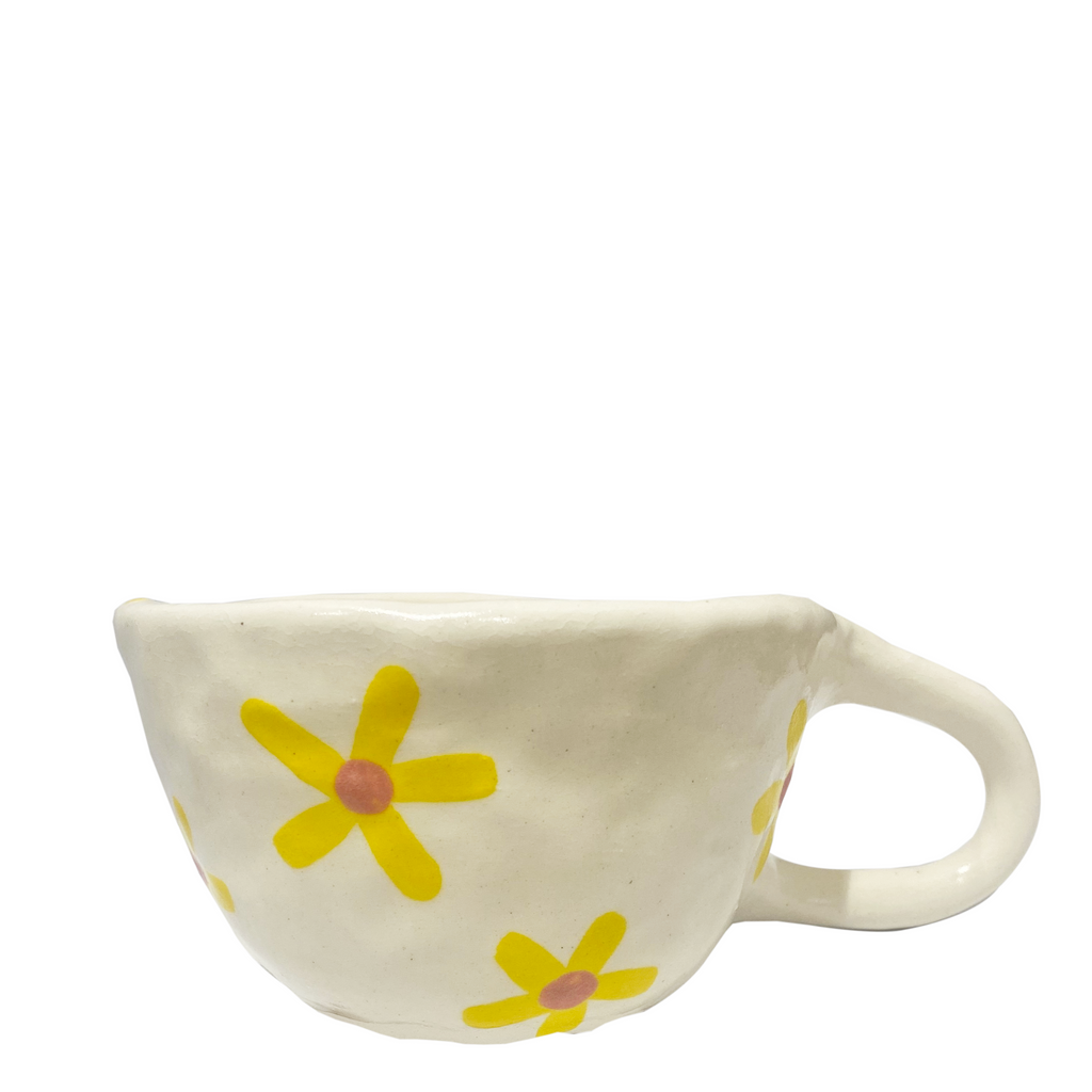 Handmade Mug - White With Yellow/Pink Flowers
