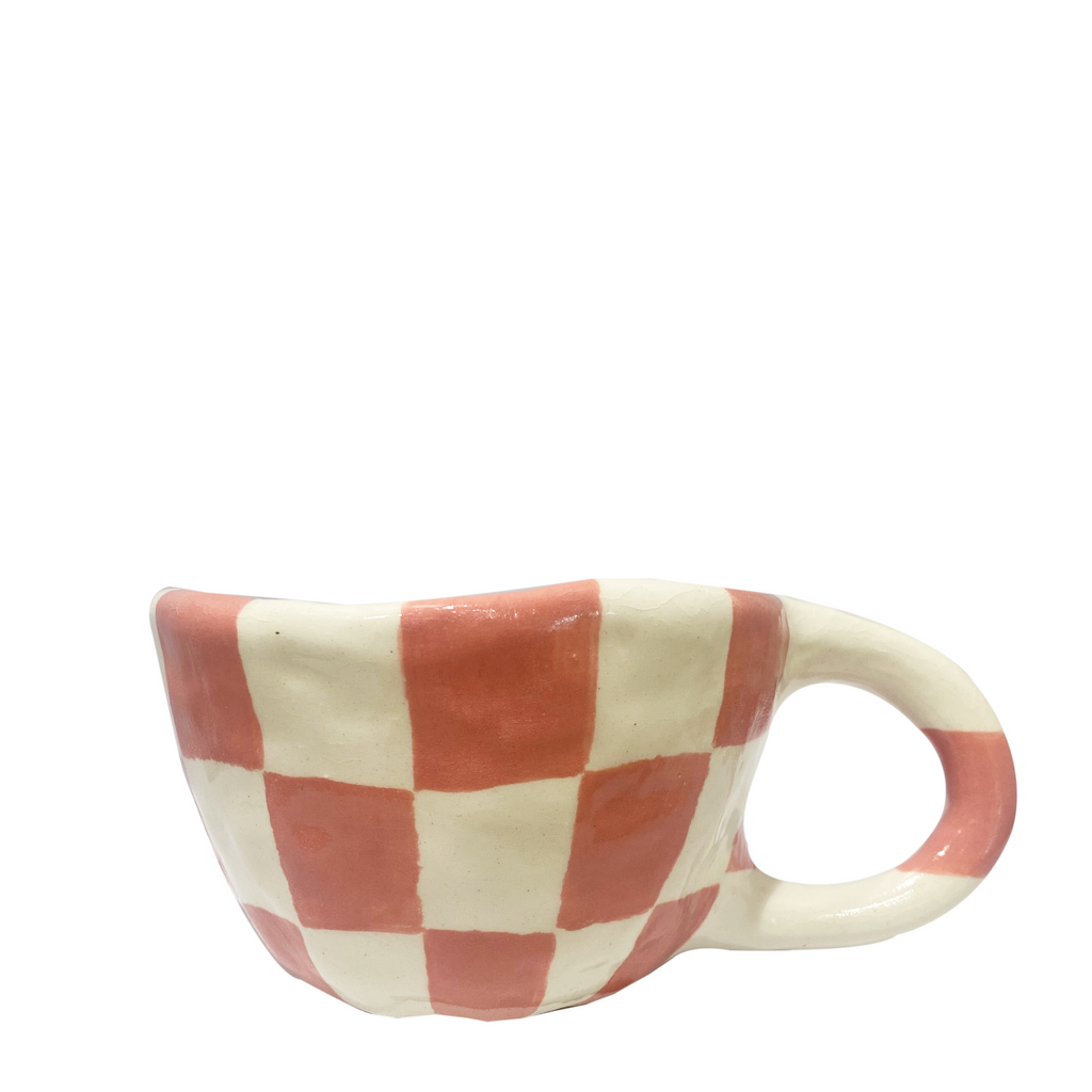 Handmade Mug - Pink & White Checkered