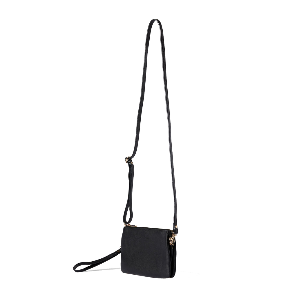 Sienna Leather Triple Crossbody Bag - Black