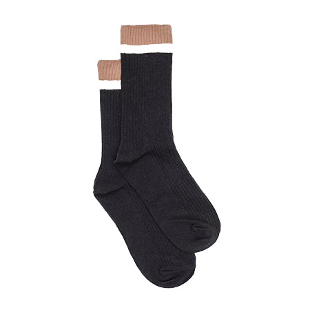 Socks - Ribbed Block - Black & Taupe