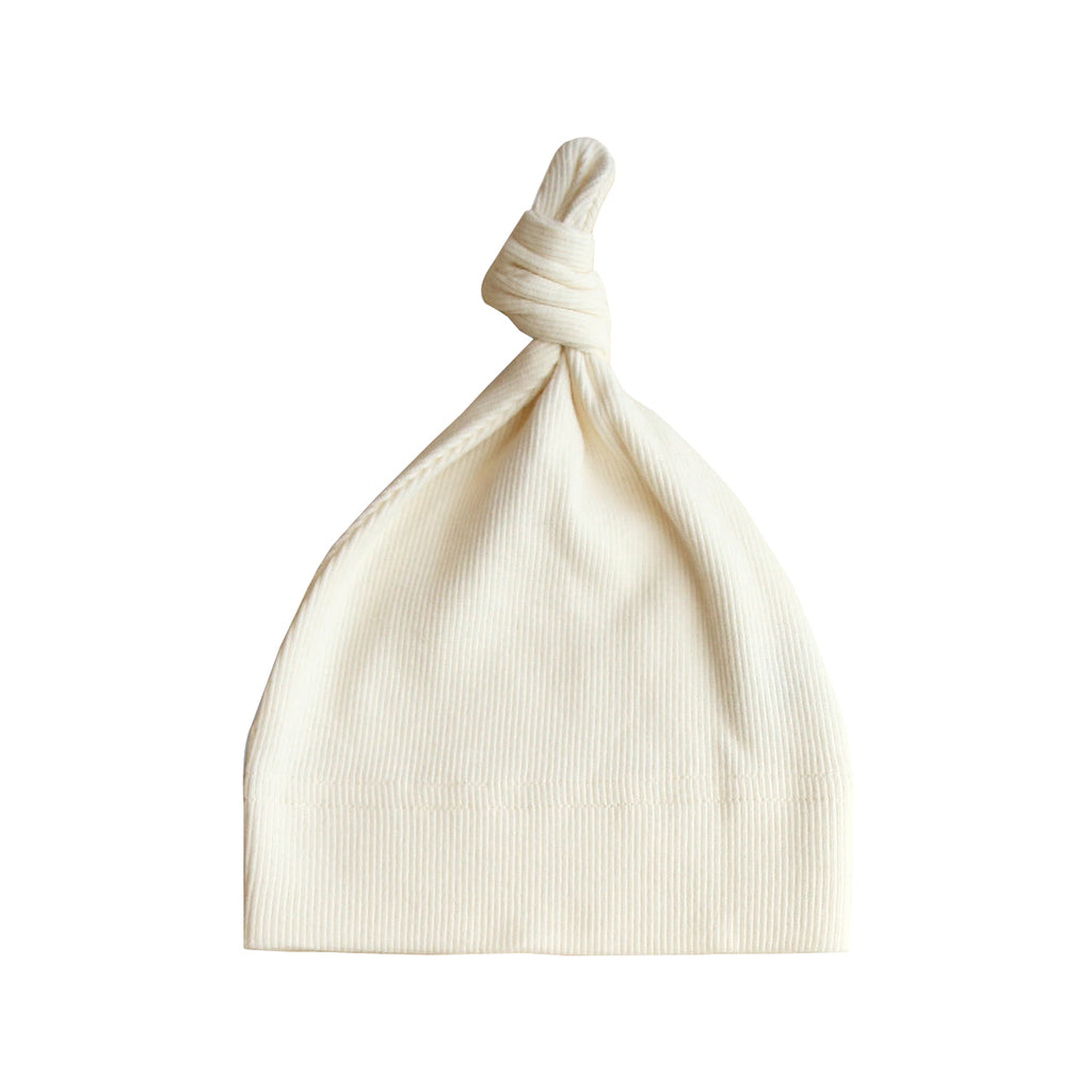 Ribbed Knotted Baby Beanie - 0-3 Months - Ivory