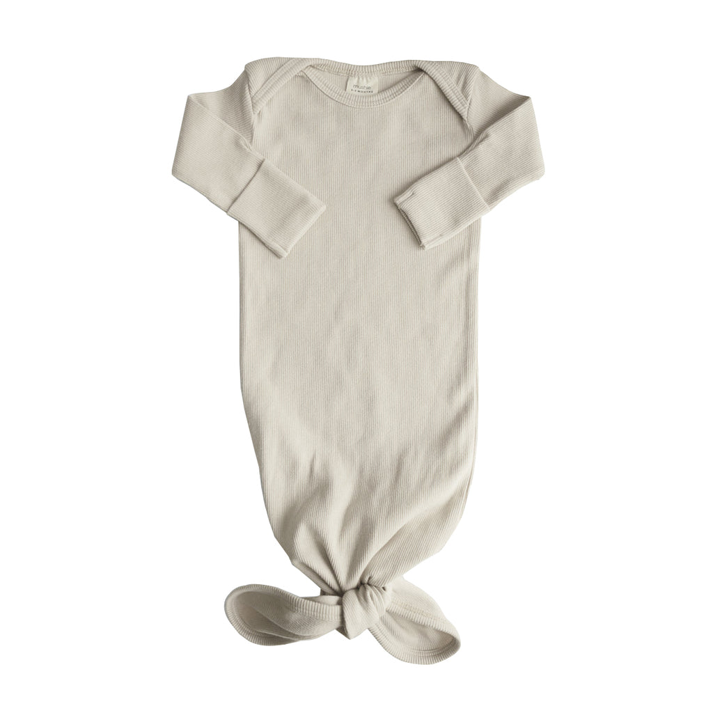 Ribbed Knotted Baby Gown - 0-3 Months  - Ivory