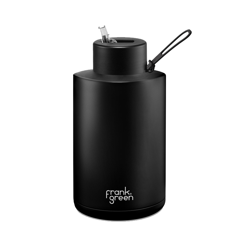 68oz (2L) Stainless Steel Ceramic Bottle with Straw - Black